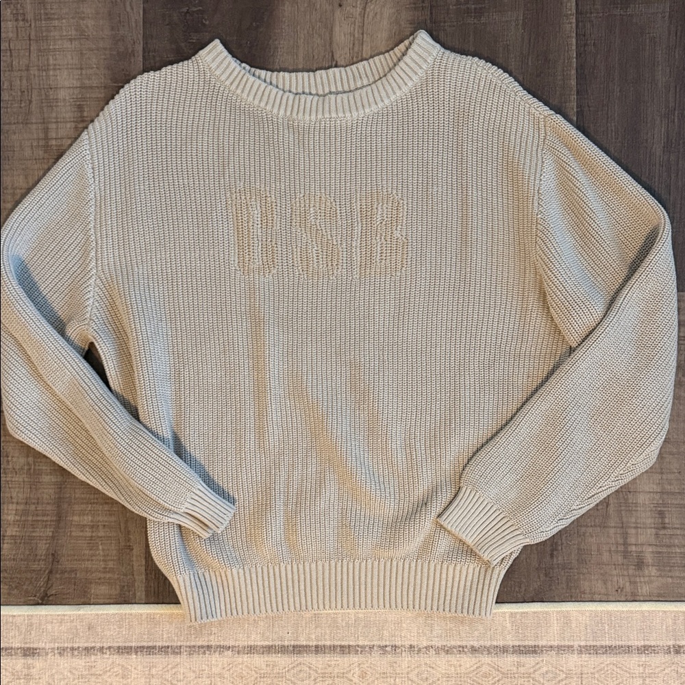 Neutral Cream Knit Sweater with Subtle Monogram CSB